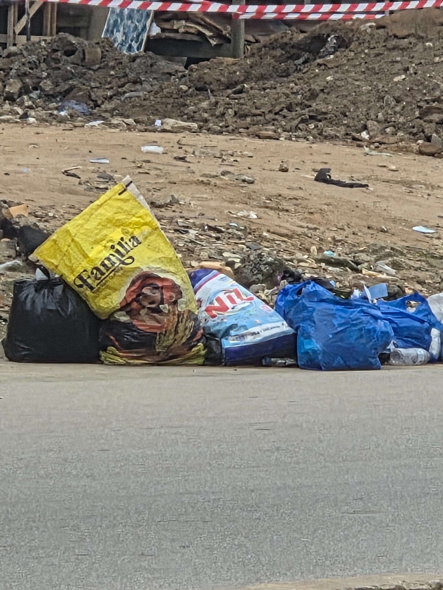Sacs de déchets sur la chaussée